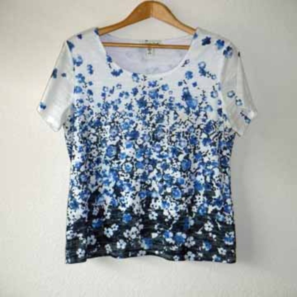 Coldwater Creek Blue Floral Tee (Size 10-11)